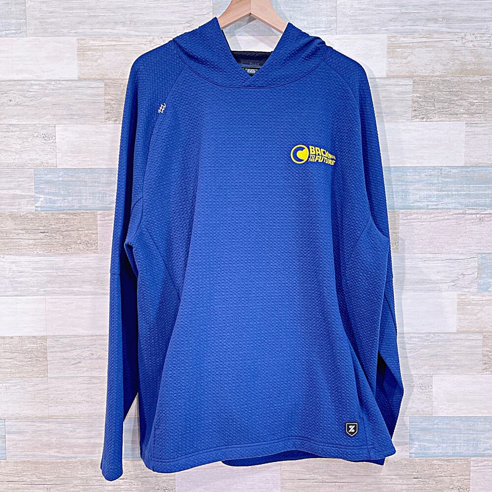 Back To The Future Logo Textured Hoodie Blue Lightweight Relaxed Fit Mens XL